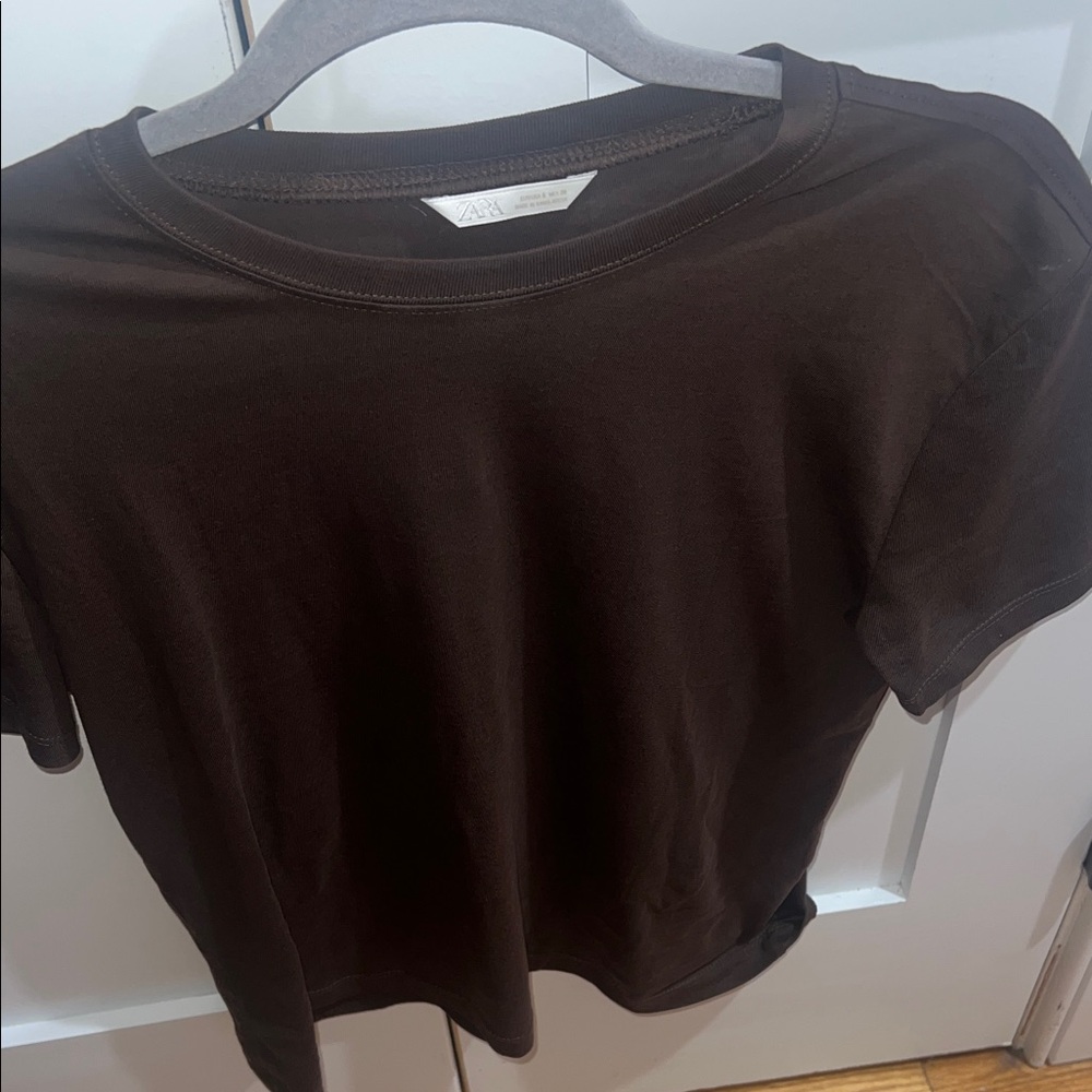 Zara Women's Basic Cotton Tee Shirt in Brown